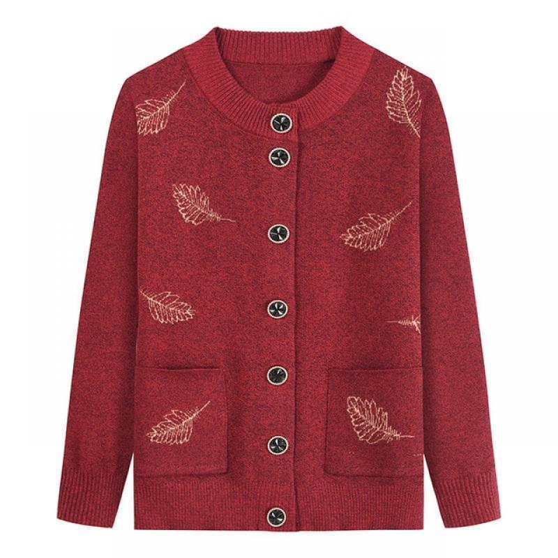 Fdfklak Casual Knitting Sweater Women Buttons Cardigan Printed Long Sleeve Tops Middle Aged Mother Autumn Winter Clothes 4XL