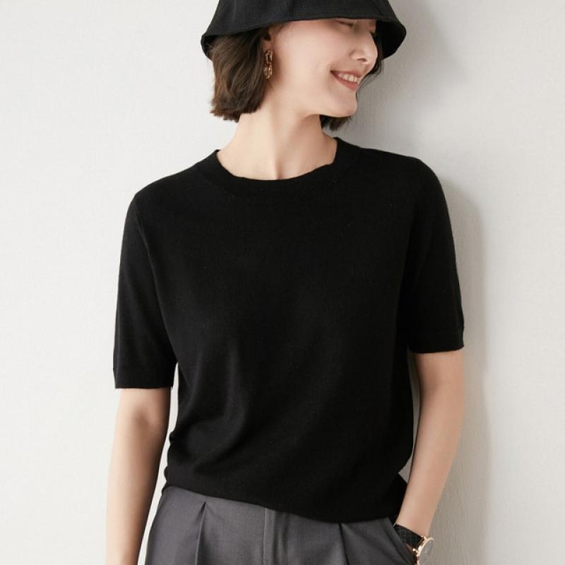 Fashion cashmere Pullover summer round neck knitted cashmere sweater summer T-shirt short sleeve