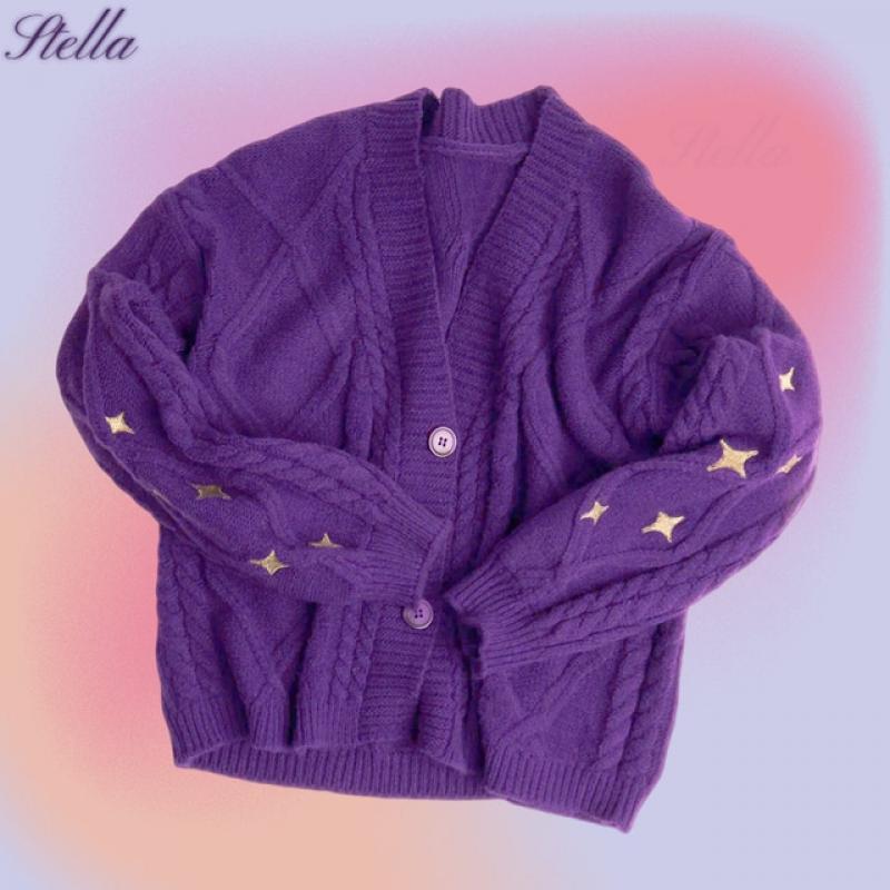 Winter Tay Women Star Embroidered Cardigan Lor Knitted Sweater Swif T Beige Cardigan Tops Fall Speak Style Now Purple Cardigan