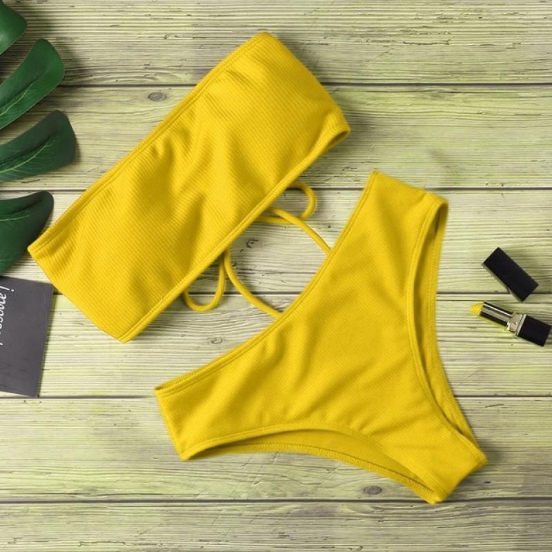 New Bikini High Waist Strapless Sexy Bikini Women Swimwear Women Swimsuit Padded Bathing Suit Monokin Pure Color