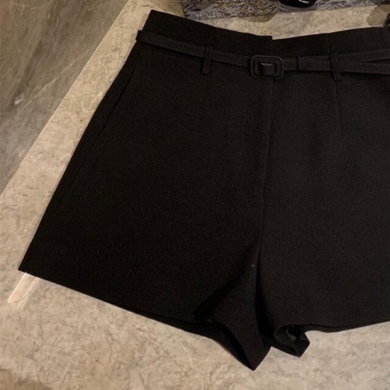 Summer New Women Elegent Belt Shorts Wide Leg High Waist Wool White Shorts Office Lady High End Fashion Solid Color Suit Short