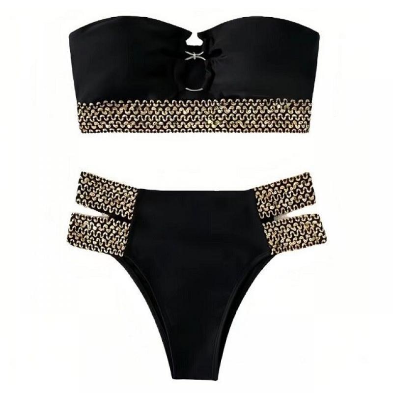 Sexy Bikini Swimwear Strapless Bandeau Bikini Women Swimsuit Flash Belt Bathing Suit Female Beachwear Bather