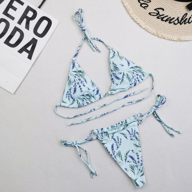 2023 Vintage Bathing Suit Black Green Sexy Mini Bikini Swimwear for Women Halter Lacing Up Triangle Bikini Set Women's Swimsuit