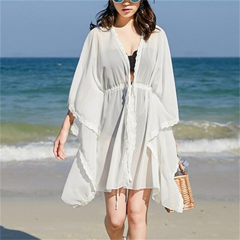 Sweet Style Chiffon Sunwear Ladies Summer Vacation Casual Loose Beachwear Women's Sun Protection Coverups Cardigan Beach Dress