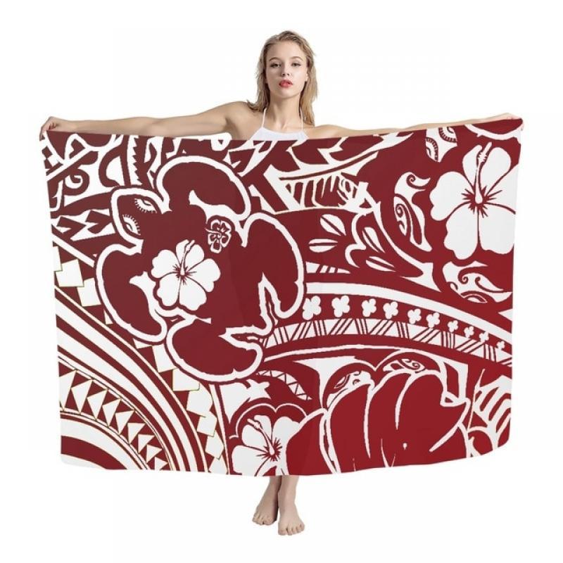 HYCOOL Brown Polynesian Tribal Totem Print Hawaii Fashion Lavalava Sarong Bathing Suit Cover Ups Pareo For Beach Woman 2023