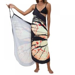 BEAFNKSG Women´s Butterfly Swimsuit Cover Up Dress Summer Spaghetti Strap Bathing Suit Wrap Dress Beach Sarong (Red XL)