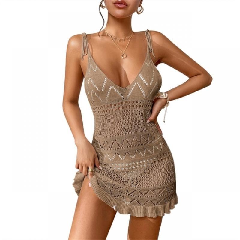 Womens Crocheted Beach-Dress Hollow out Swimsuit Cover Up See-Through Dress Bathing Suit Summer Bikinis Cover Up-Ins TOP quality