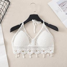 OUMEA Women Summer Beach Swimwear V-Neck Cotton Crochet Crop Tops Knitting Crochet Sleeveless Halter Neck Sexy Tops Camisole