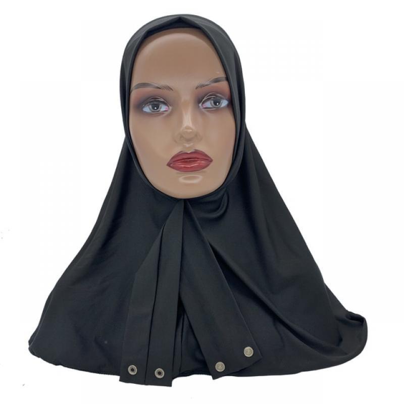 Ready Hijab with Snap Fastener Breathable Muslim Headscarf Bonnet Plain Neck Head Shawls Women's Turban Hat Islam Under Cap