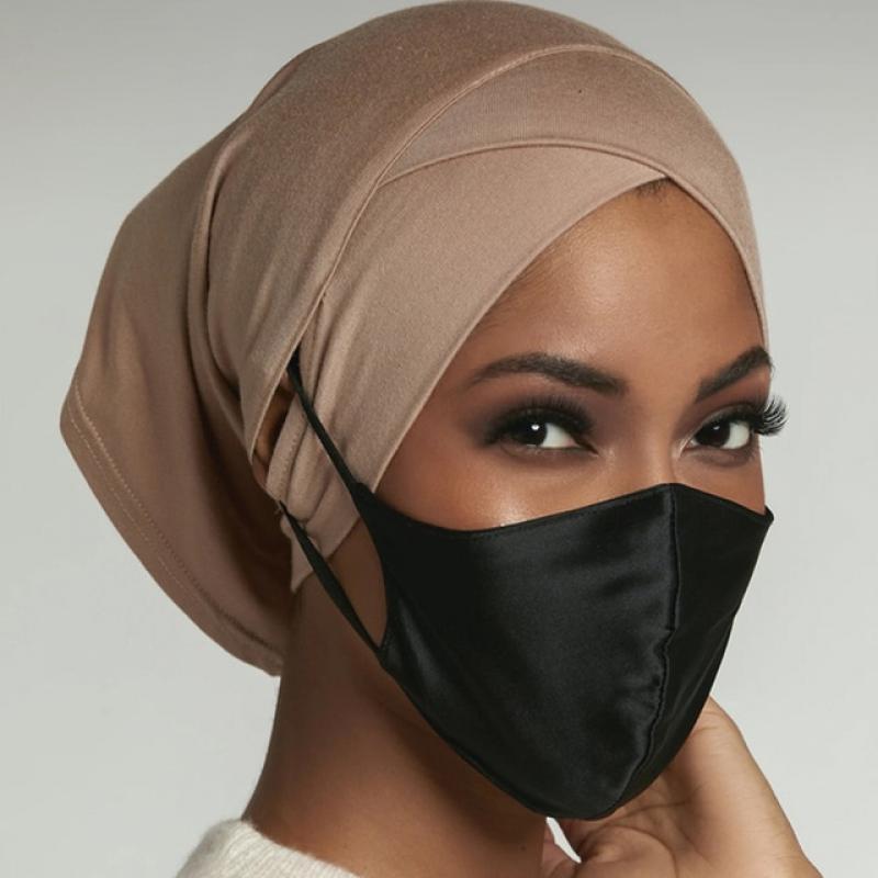 Forehead Cross Muslim Inner Hijabs for Women Bonnet Hat with Ear Hole Stretchy Headwrap Islamic Clothing Accessories
