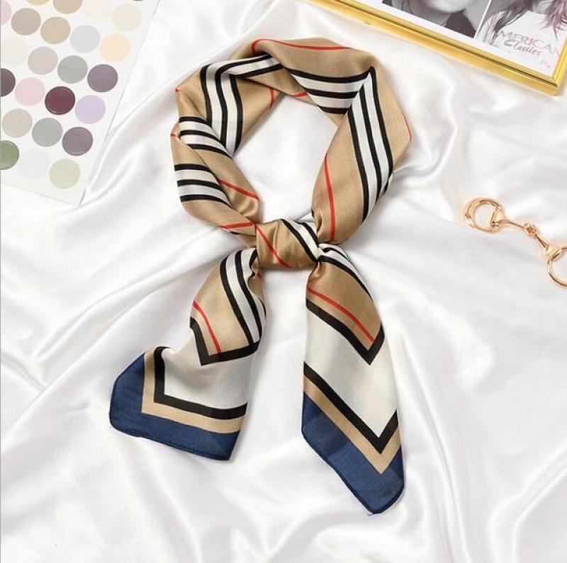 2021 Women Multifunction Polyester Silk Scarf Elegant Stripes Printed Casual Satin Small Square Wraps Head Scarves hijab 70x70cm