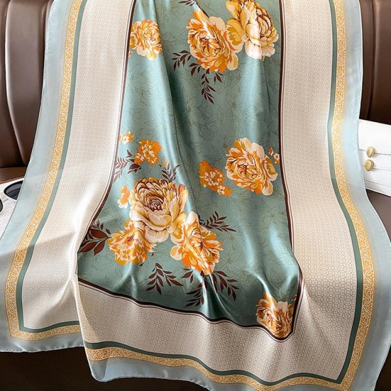 Women Silk Winter Scarf Luxury Design Print Lady Beach Shawl Scarves Fashion Smooth Foulard Female Hijab