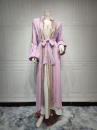 Eid Abaya 2 Piece Set For Women Dresses Lantern Sleeve Ramadan Sequin Jalabiya Dress Muslim Abaya Maxi Robe Caftan Party Vestido