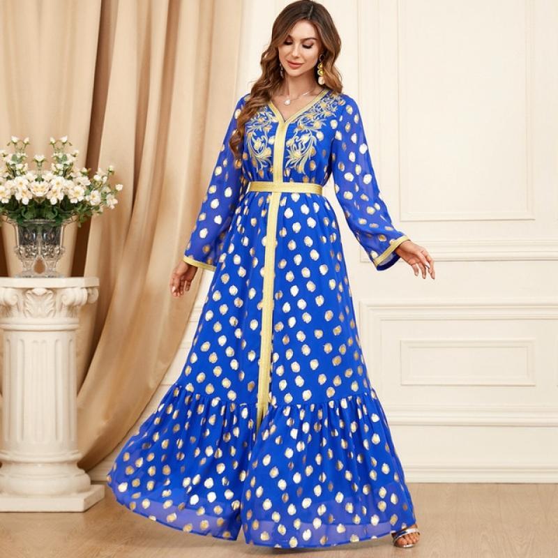 Embroider Muslim Dress Women Abaya Elegant Dubai Turkey Arabic Islamic Clothing Turkey Caftan Saudi Muslim Printing Robe Dress