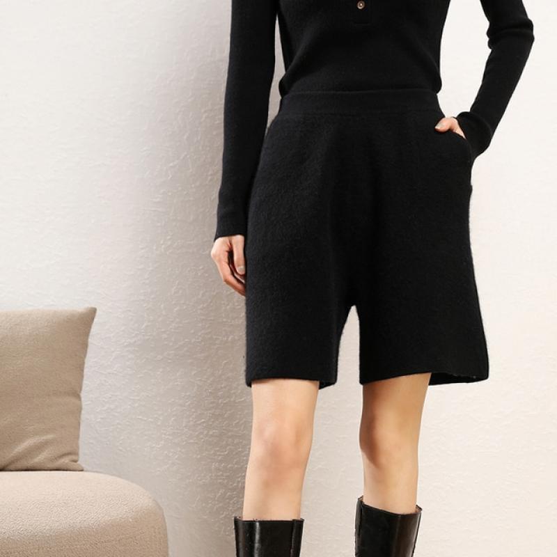 Fashion thickened cashmere nickel pants women's casual straight knit shorts