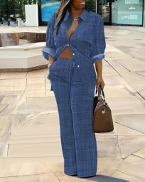 Autumn Fashion Printed Shirt Two Piece Set Women Long Sleeve Shirt Wide Leg Pants Casual Loose Two Piece Suit Women