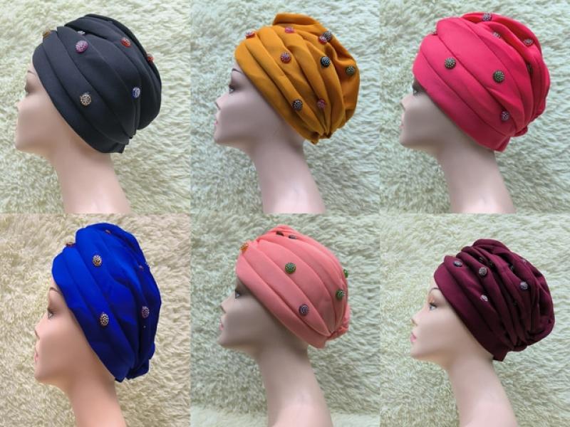 African Hats For Women Fashion Muslim Prayer Sets Nigerian Traditional Tops Chiffon Nail Bead Free Size Islam Dubai Femme Turban