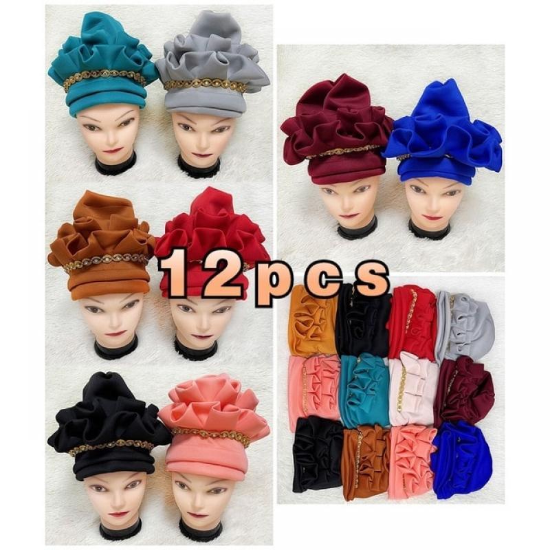 Wholesale Fashion Muslim Female Turban Hat Bonnet Gold Velvet Hot Rhinestone Solid Indian Beanie Hair Bonnets Cap For Women