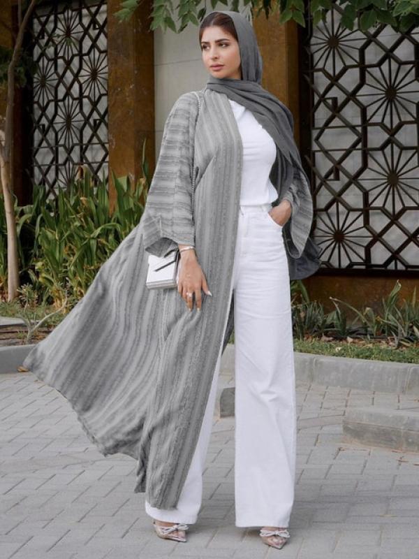 Siskakia Fashion Muslim Kimono Abaya Solid Striped Retro Ethnic Cardigan Robe Dubai Middle Eastern Saudi Arabia Eid Clothes 2022