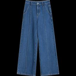 ELFSACK Vintage Washed Blue Straight Jeans Women 2023 Spring High Waist Casual Daily Trousers