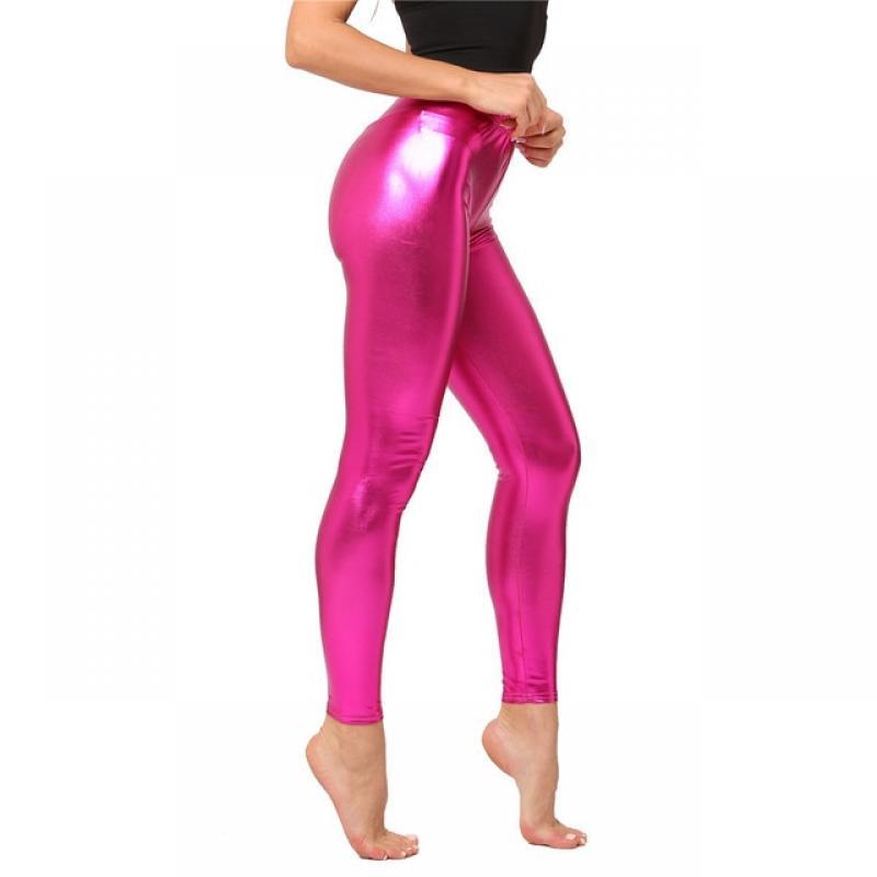 PU Leggings Women Faux Leather Leggings Dancing Party Pants Metallic Color Sexy Club Skinny Costume Pants Tight Trousers
