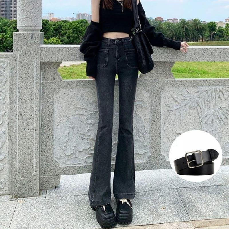 Washed blue slightly flared jeans for women 2023 new autumn and winter high waist stretch thin straight flared pants sexy jeans