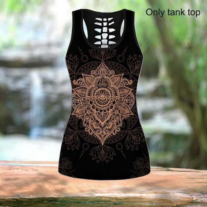 Yoga Meditation Set Hippy Boho Festival Wear Legging + Hollow Tank Combo Print Sport Fitness Leggings Yoga Pants Leggings