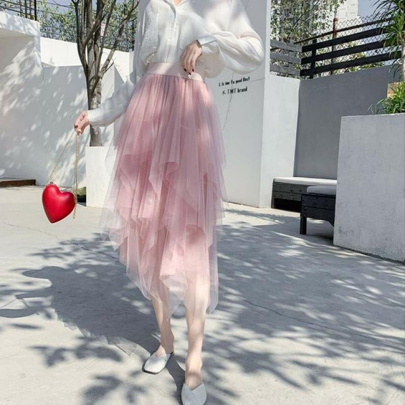 Gothic Black Mesh Long Mini Skirt Women Multilayer Irregular Dark Aesthetic Fairy Grunge Midi Skirts Punk Emo Alt Korean Fashion
