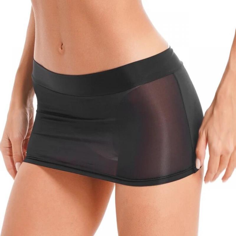 Womens Semi See-through Miniskirt Cover Ups Beachwear Solid Color Block Low Rise Sexy Pencil Mini Skirts Female Sexy Nightwear