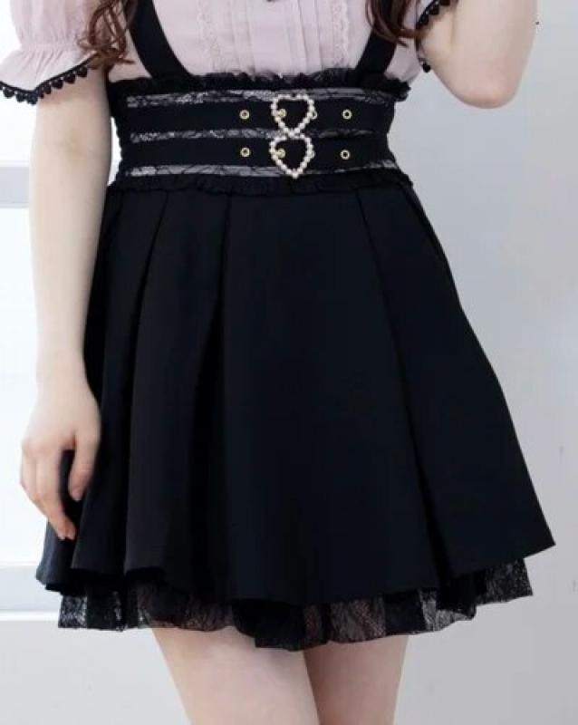 Lady Black Mini Skirt LizLisa Lace Women's Solid Color Lolita Skirt  Casual Suspender Skirt for Summer 2023 New
