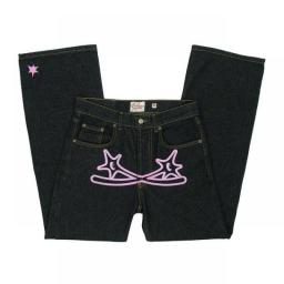 Printed Loose Jeans Female American Street Style Low Waist Retro Loose High Street Pocket Wide Leg Y2K Overalls Trousers Ins