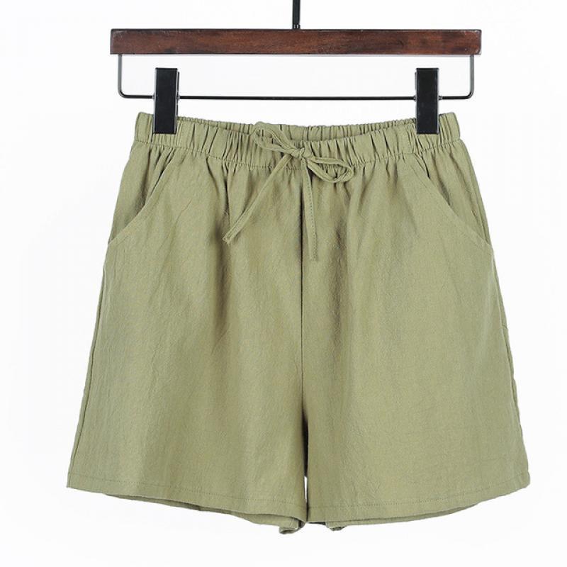 Women Shorts Spring Summer 2023 Loose Linen Cotton Solid Casual Korean Wide Leg Pant Drawstring Elastic Waist Bikers Shorts