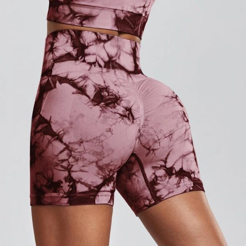 CHRLEISURE Seamless Tie Dye Shorts Women Gym Sports Summer Push Up Shorts High Waist Fitness Cycling Slim Short Pants