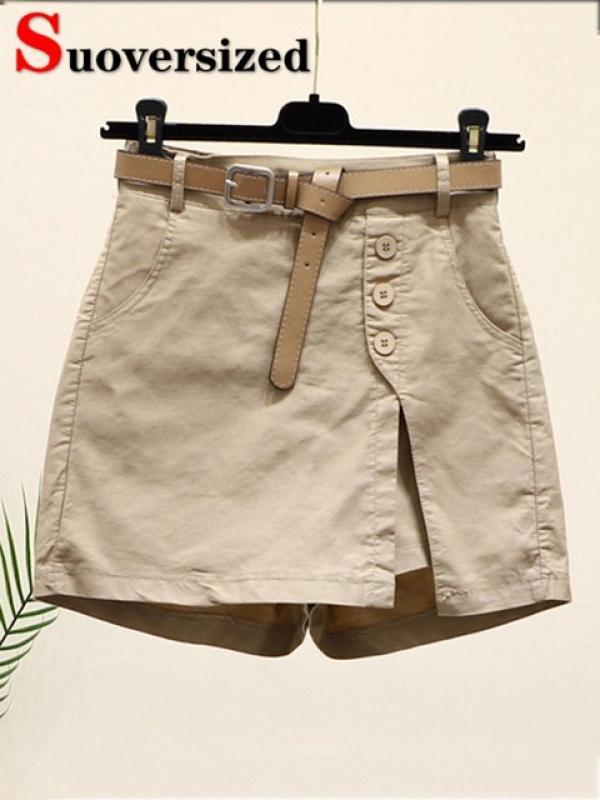 High Waist Slim Oversize Culottes Shorts Summer Women New Korean Skinny A-line Skirts Szorty Fashion Casual Split Pantaloncini