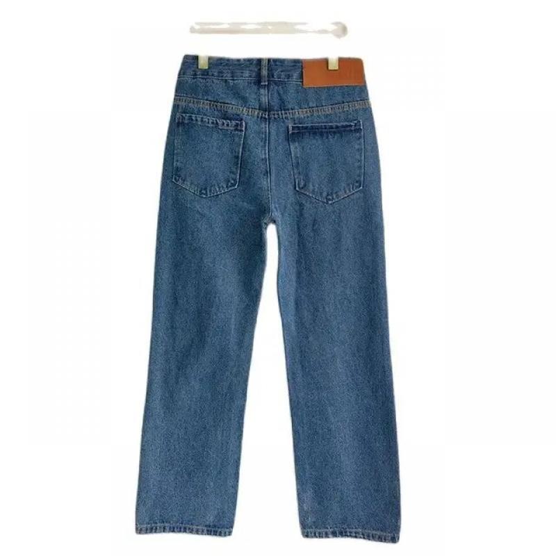 2023 New High Street Knee Embroidery High Waist Loose Straight Leg Jeans For Women