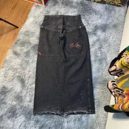 Y2K Jeans Hip Hop Retro Skull Embroidery Baggy Jeans Black Pants Men Women New Harajuku Goth High Waist Wide Trousers Streetwear