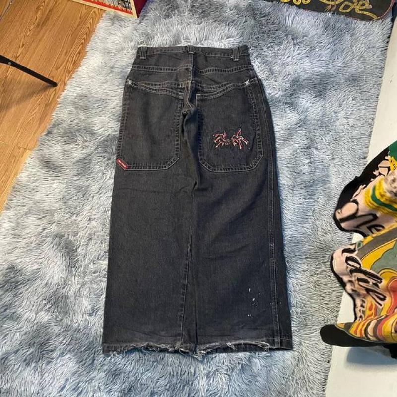 Y2K Jeans Hip Hop Retro Skull Embroidery Baggy Jeans Black Pants Men Women New Harajuku Goth High Waist Wide Trousers Streetwear