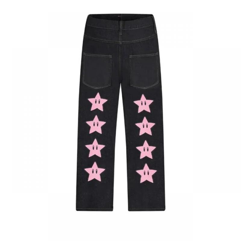 Y2k women jeans Harajuku Hip Hop Streetwear Print Black Denim Pants Men's Women's  2023 New Fashion Rock Punk wide leg pants