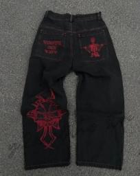 American Vintage Gothic Print Jeans Women Y2K New Street Hip Hop Trend Baggy Jeans Couple Harajuku Joker Slouchy Jeans Women