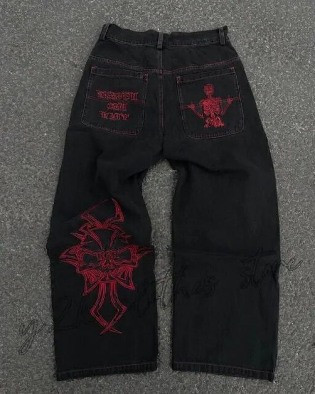 American Vintage Gothic Print Jeans Women Y2K New Street Hip Hop Trend Baggy Jeans Couple Harajuku Joker Slouchy Jeans Women