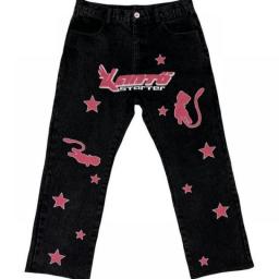 Y2k Jeans Japanese Harajuku Hip Hop Cartoon Print Baggy Jeans Gothic Black Pants Men Women 2023 New High Waist Wide Trousers