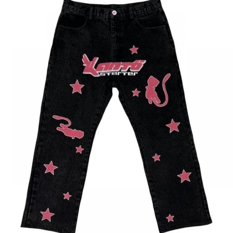 Y2k Jeans Japanese Harajuku Hip Hop Cartoon Print Baggy Jeans Gothic Black Pants Men Women 2023 New High Waist Wide Trousers