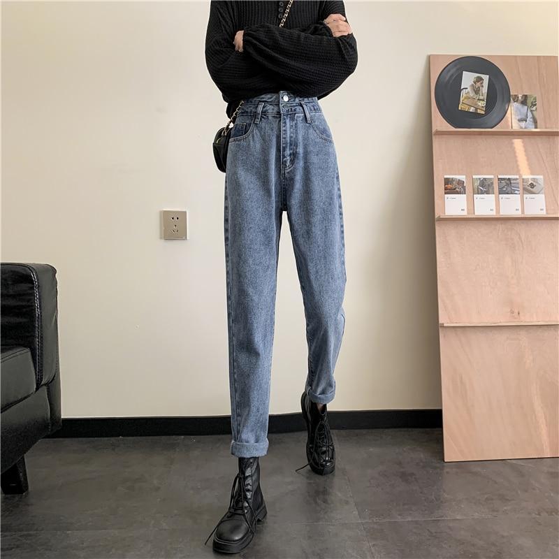 N2181  New high-waisted slim retro nine-point jeans straight-leg loose old pants trousers jeans