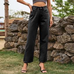 Women's Blue Denim Dress Y2K Trouser Leg Slits Washed Loose Casual Fashion Street Mid Waist Denim Trousers 2023 Ladies Pants