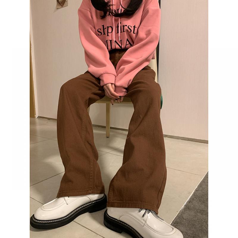 Vintage Baggy Brown Jeans Women's Streetwear Straight Loose High Waist Trousers Harajuku Fashion Cotton Mom Denim Wide Leg Pants