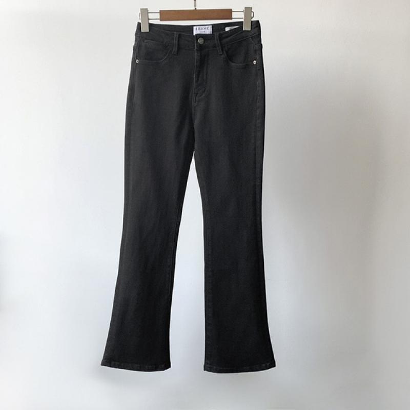 Spring Autumn New High Quality Solid Color Jeans Woman Cotton Mid-waist Stretch Jeans FRame Vintage Flare Slim Fit Wide Leg Pant