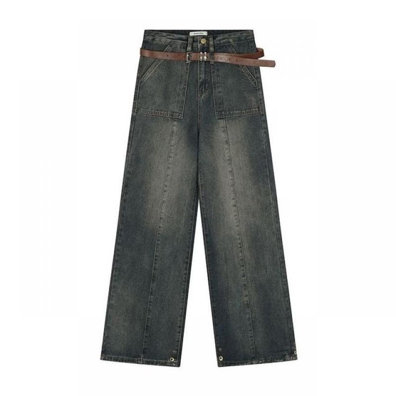 Distressed Washed Wide Leg Jeans Women American Retro Street Loose Straight-leg Pants Y2k Hip Hop Fashion High Waist Jeans