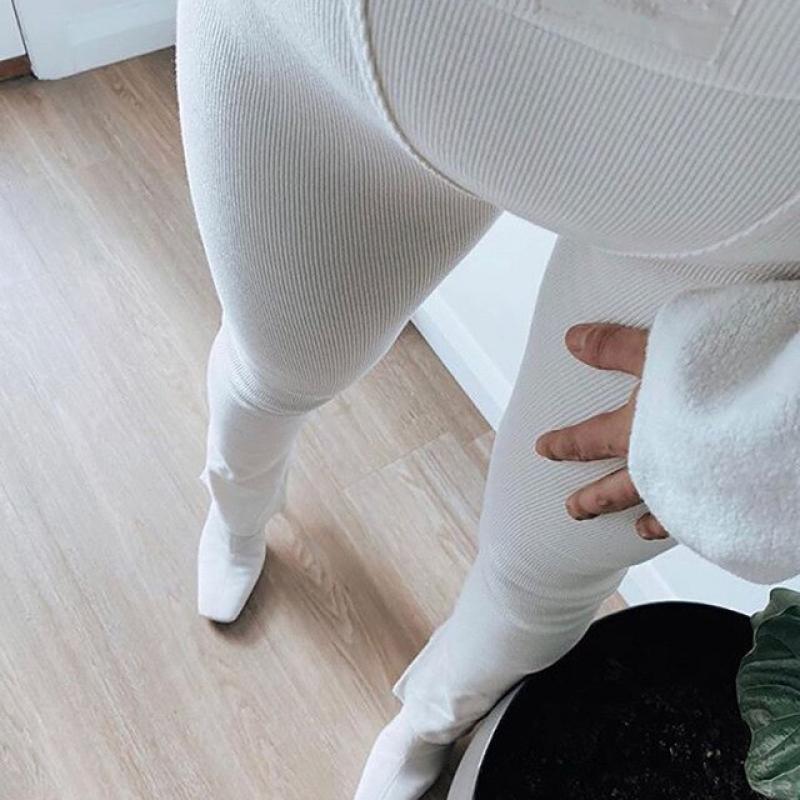 Autumn Ribbed Knit Leggings Women High Waist Slim Basic Pleated Bodycon Pants 2023 Casual New All-Match Female Skinny Leggings