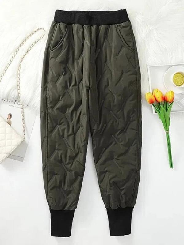 Winter Diamond Plaid Warm Down Cotton Ankle-length Harem Pants Windproof High Waist Thick Pantalones Casual Snow Wear Sweatpant