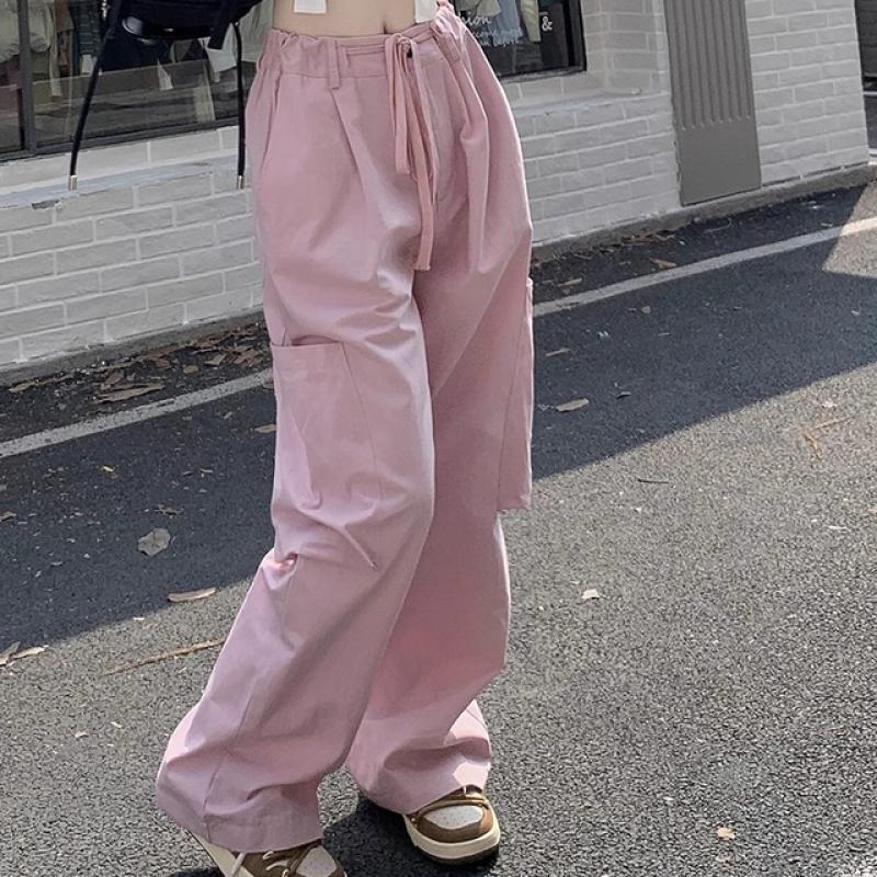 Deeptown Korean Fashion Basic Cargo Pants Women Y2K Vintage Wide Leg Track Trousers Oversized Harajuku Retro Pockets Sweatpants